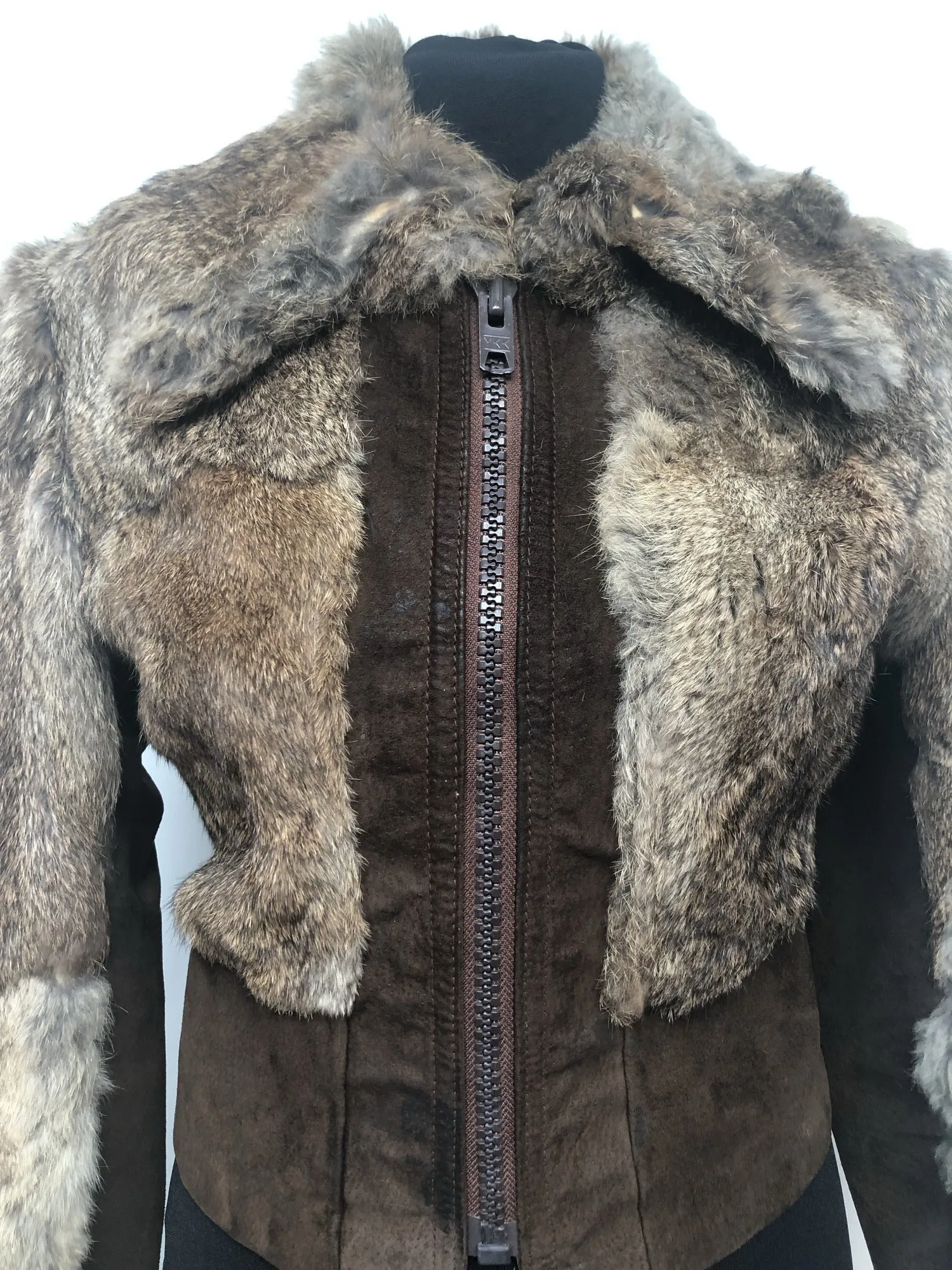 1970s Coney Fur and Suede Jacket in Brown - Size 8