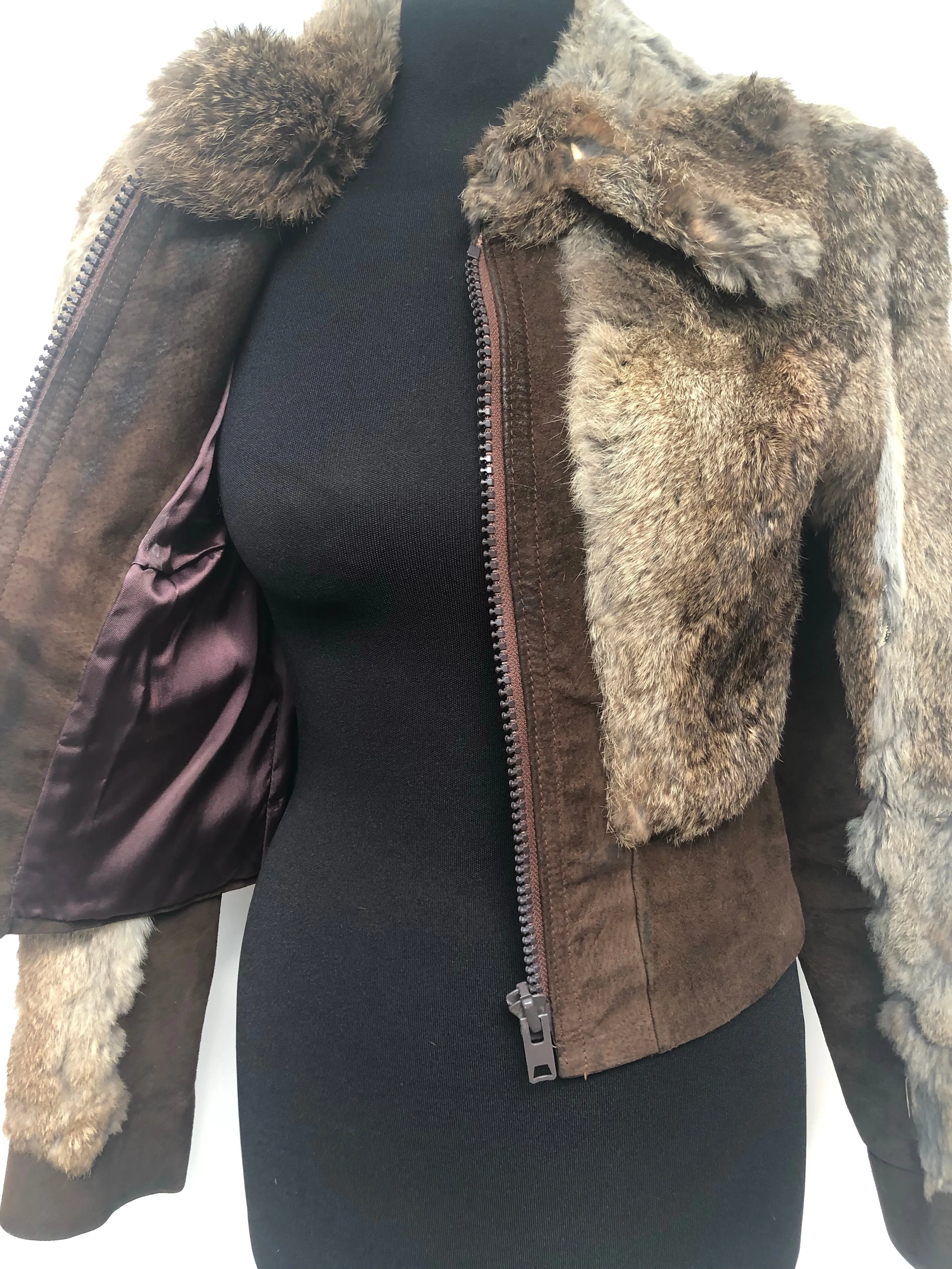 1970s Coney Fur and Suede Jacket in Brown - Size 8