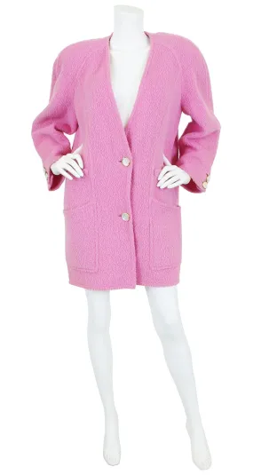 1980s Pink Wool Abalone Button Oversized Coat
