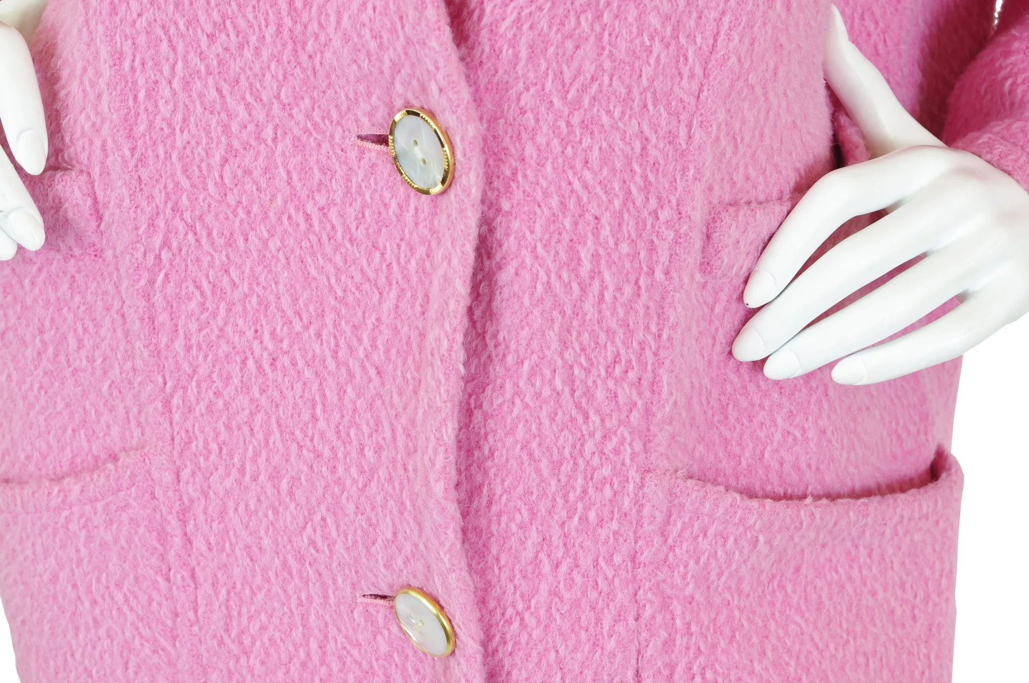 1980s Pink Wool Abalone Button Oversized Coat