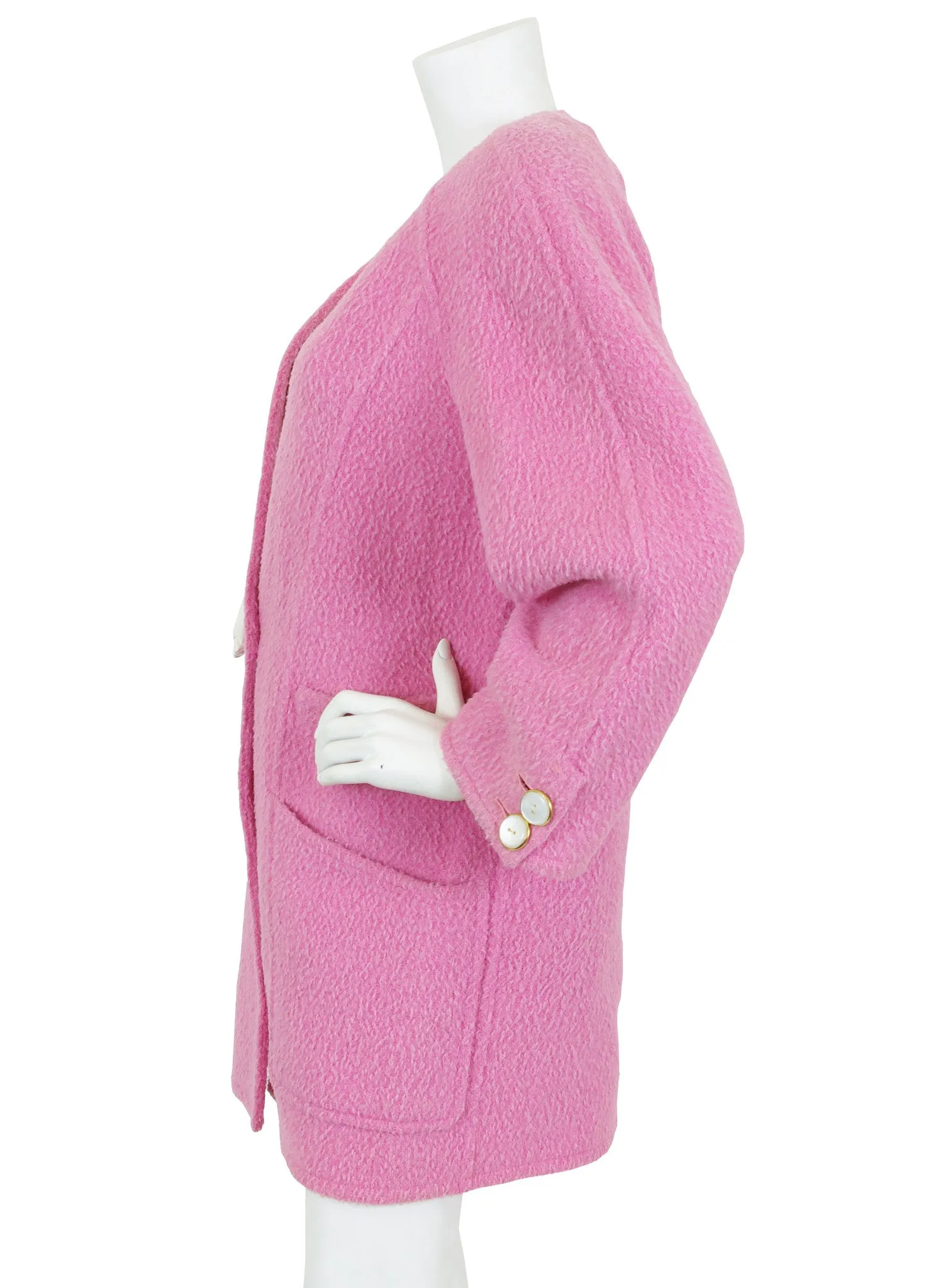 1980s Pink Wool Abalone Button Oversized Coat