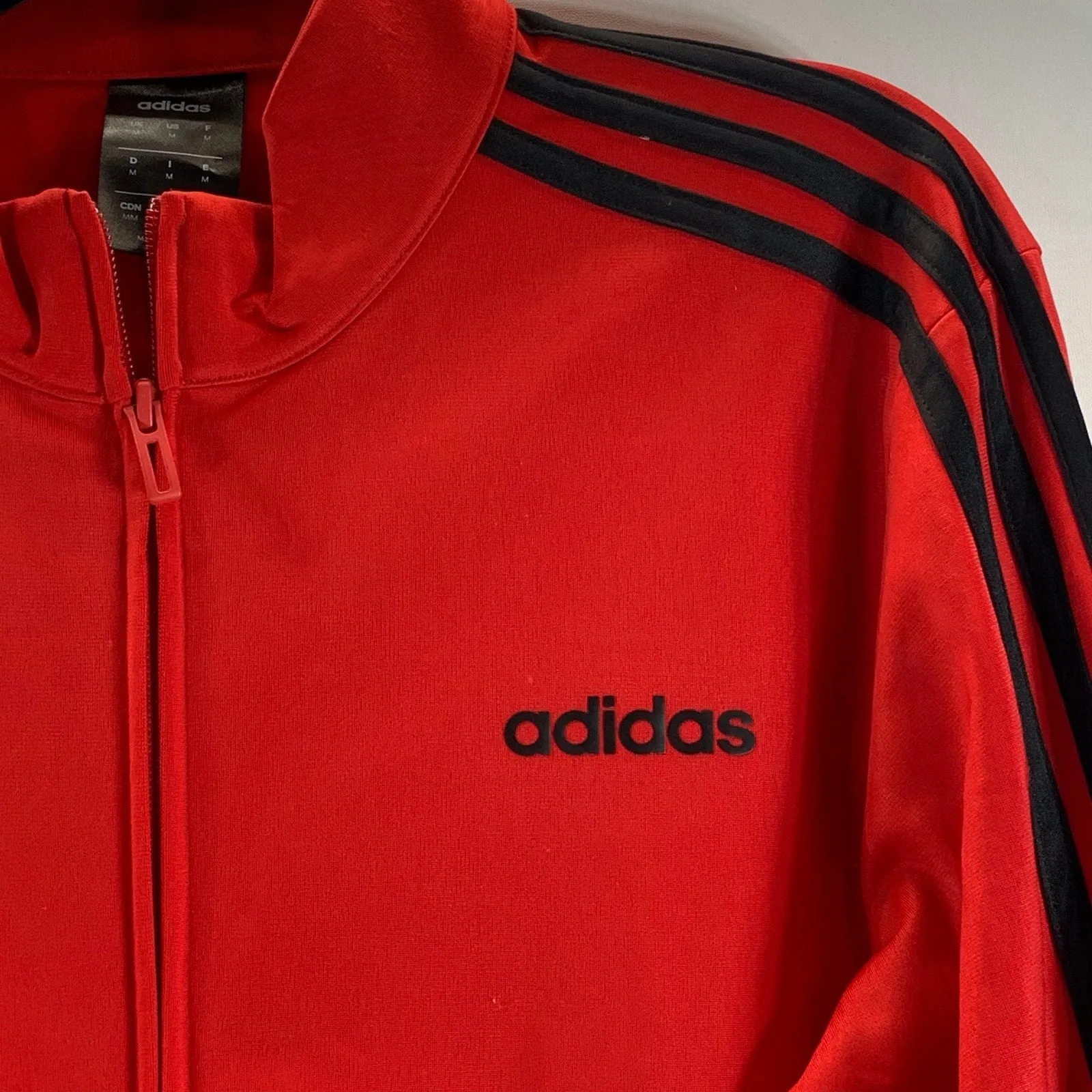 ADIDAS Men's Red/Black 3-Stripe Tricot Stand Collar Full-Zip Track Jacket SZ M