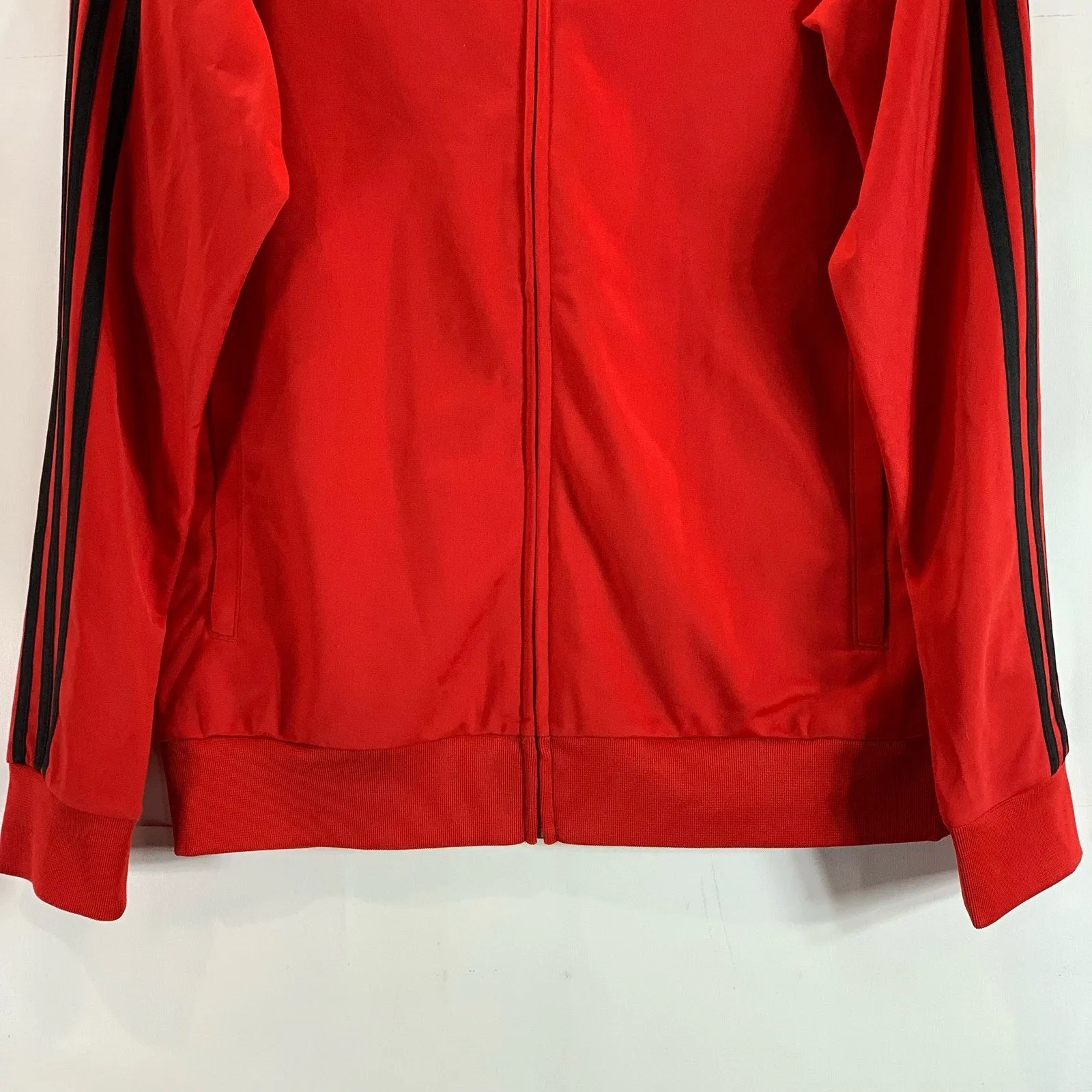ADIDAS Men's Red/Black 3-Stripe Tricot Stand Collar Full-Zip Track Jacket SZ M