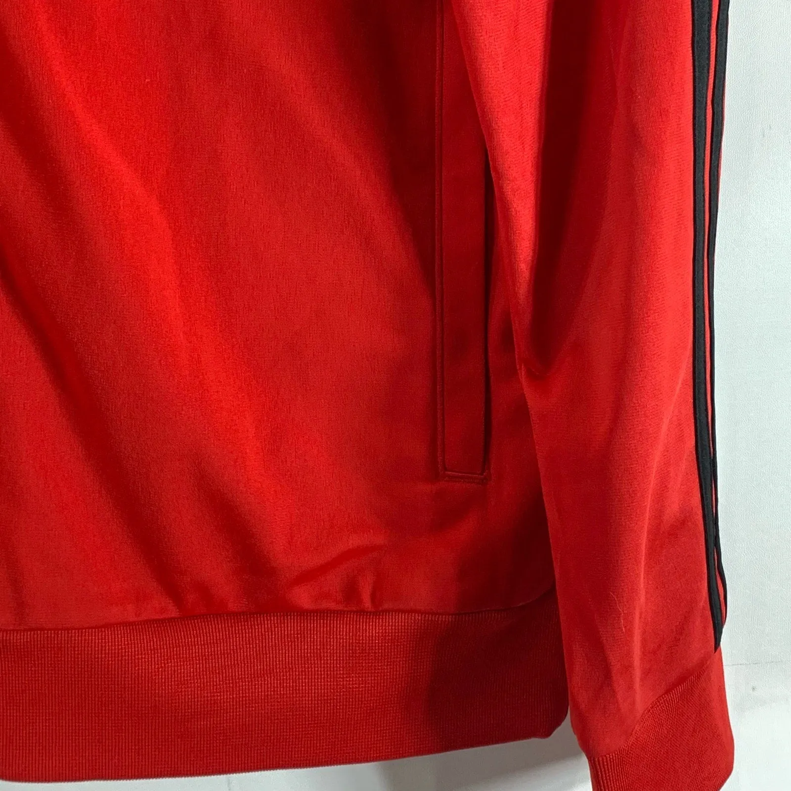 ADIDAS Men's Red/Black 3-Stripe Tricot Stand Collar Full-Zip Track Jacket SZ M