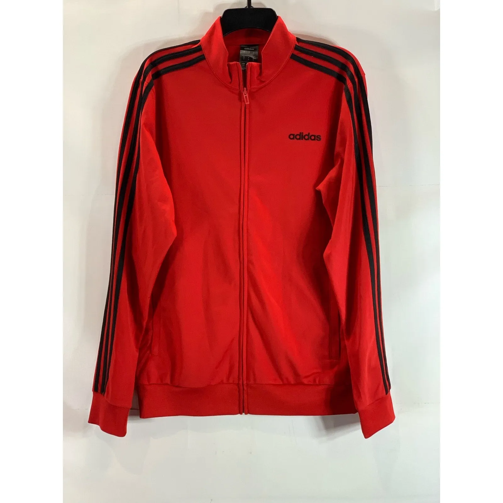 ADIDAS Men's Red/Black 3-Stripe Tricot Stand Collar Full-Zip Track Jacket SZ M