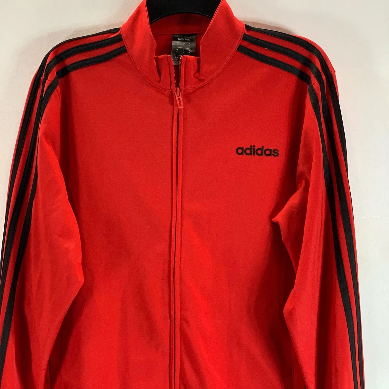 ADIDAS Men's Red/Black 3-Stripe Tricot Stand Collar Full-Zip Track Jacket SZ M