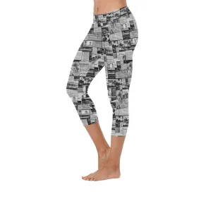 Australian Newspaper B & W Capri Leggings up to 5 XL