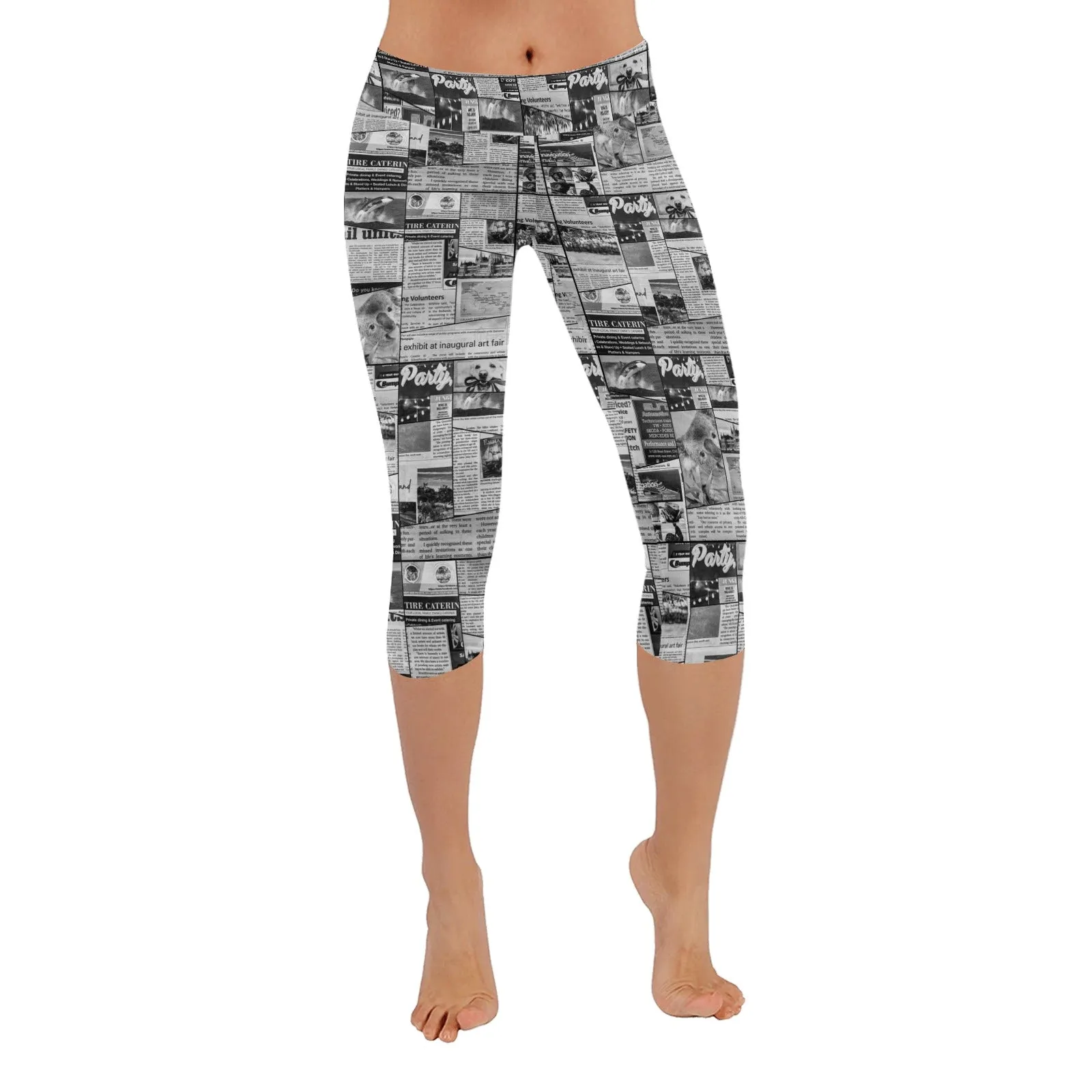Australian Newspaper B & W Capri Leggings up to 5 XL
