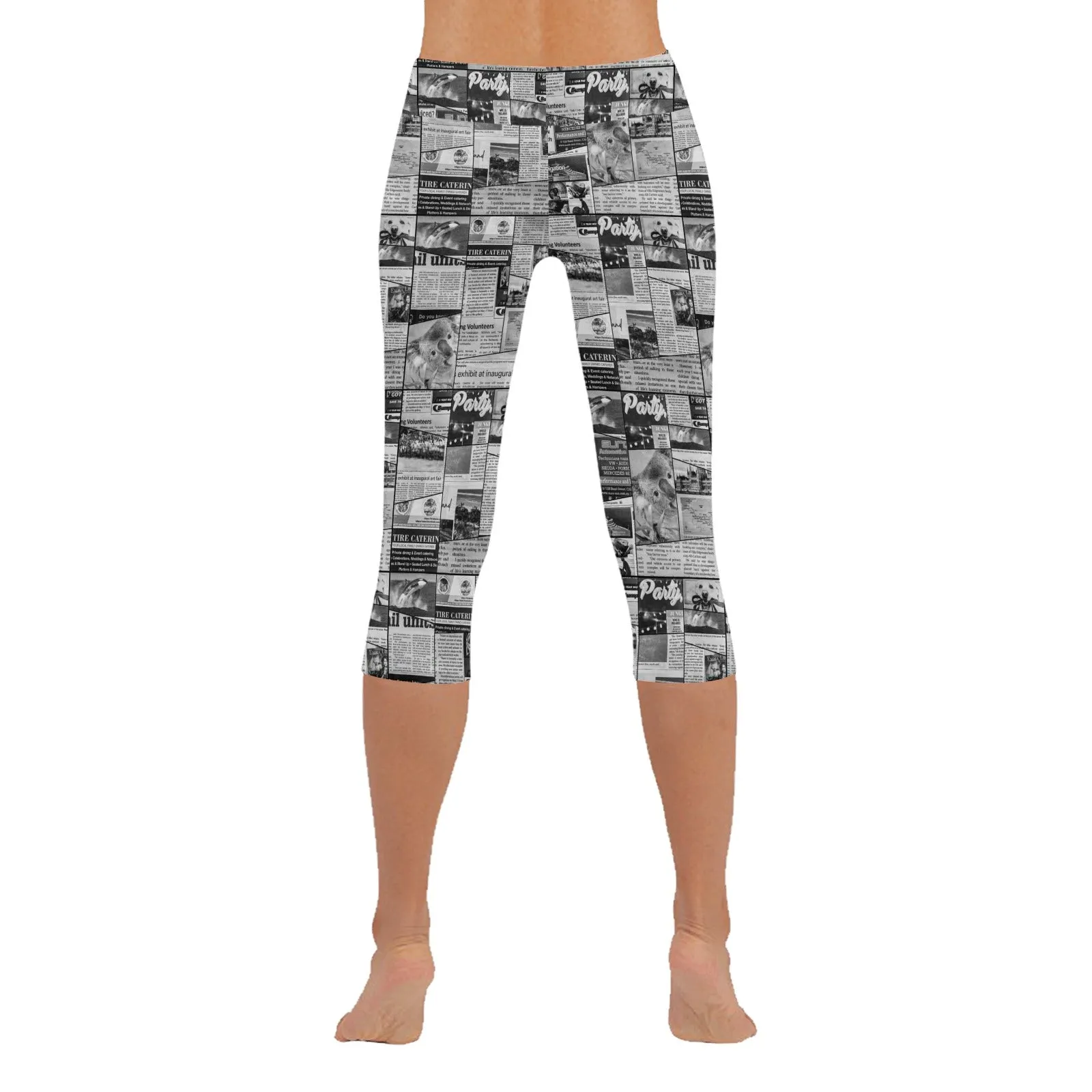 Australian Newspaper B & W Capri Leggings up to 5 XL