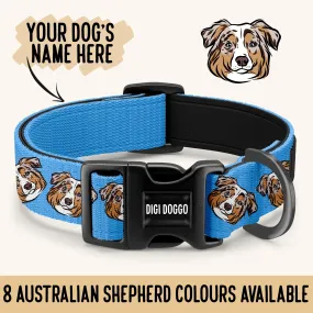 Australian Shepherd Collar/ Customised Dog Face Pattern Collar/ Pet Collar With Name/ Aussie Shepherd Collar/ Aussie Shepherd Mum Present