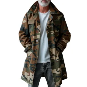 BACKWOODS | Men's Camouflage Lapel Breast Pocket Single Breasted Mid-length Cargo Trench Coat