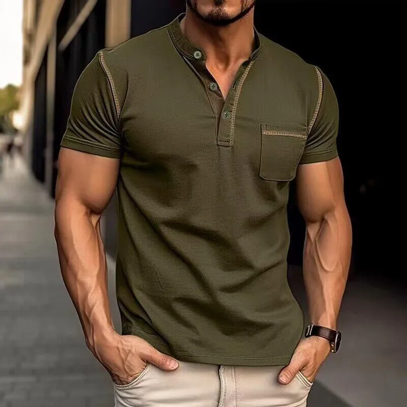 BACKWOODS | Men's Colorblock Henley Short Sleeve T-Shirt for Everyday Wear