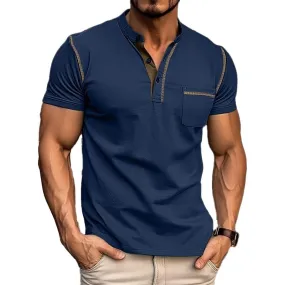 BACKWOODS | Men's Colorblock Henley Short Sleeve T-Shirt for Everyday Wear