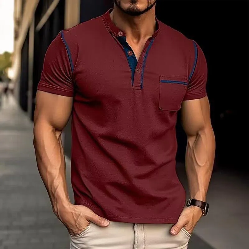 BACKWOODS | Men's Colorblock Henley Short Sleeve T-Shirt for Everyday Wear