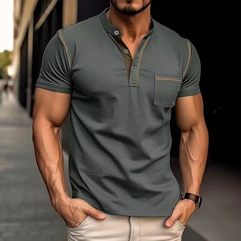 BACKWOODS | Men's Colorblock Henley Short Sleeve T-Shirt for Everyday Wear