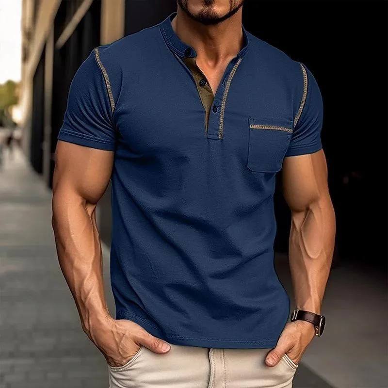 BACKWOODS | Men's Colorblock Henley Short Sleeve T-Shirt for Everyday Wear