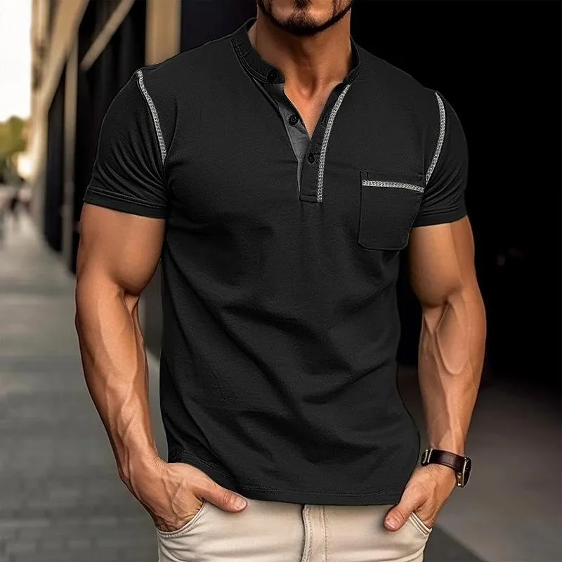 BACKWOODS | Men's Colorblock Henley Short Sleeve T-Shirt for Everyday Wear