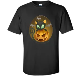 Bats, Black Cat, Pumpkin, Jack O Lantern Halloween T-Shirt