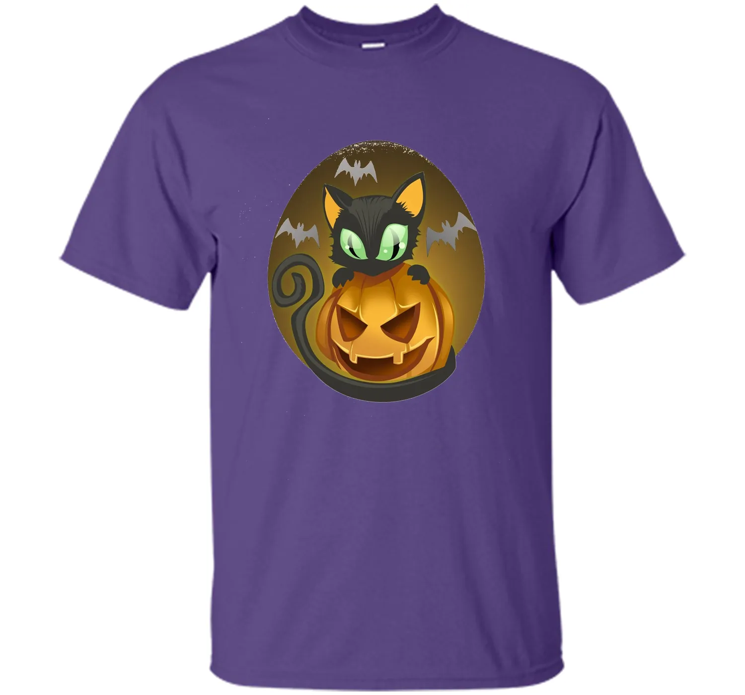 Bats, Black Cat, Pumpkin, Jack O Lantern Halloween T-Shirt