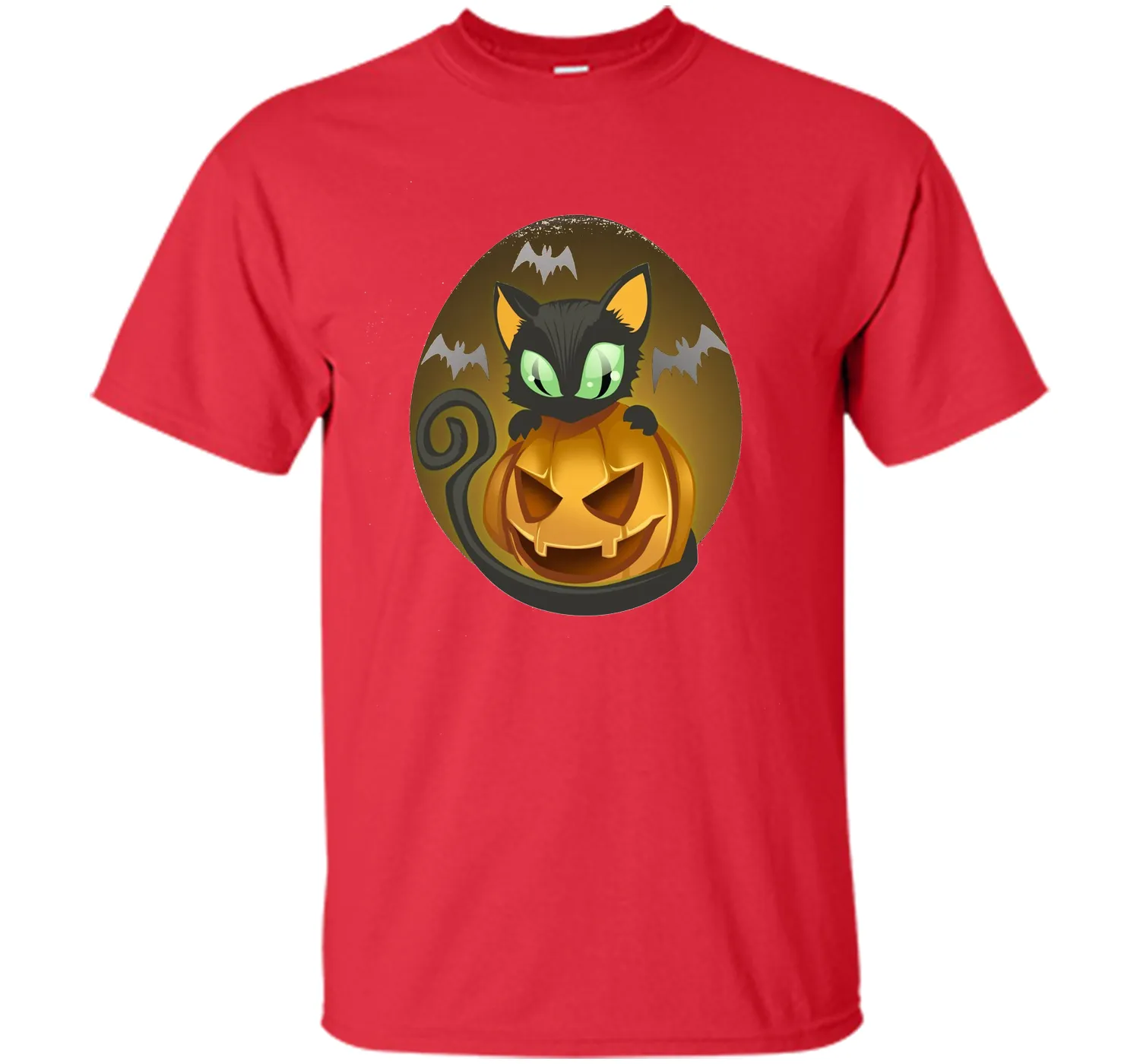 Bats, Black Cat, Pumpkin, Jack O Lantern Halloween T-Shirt
