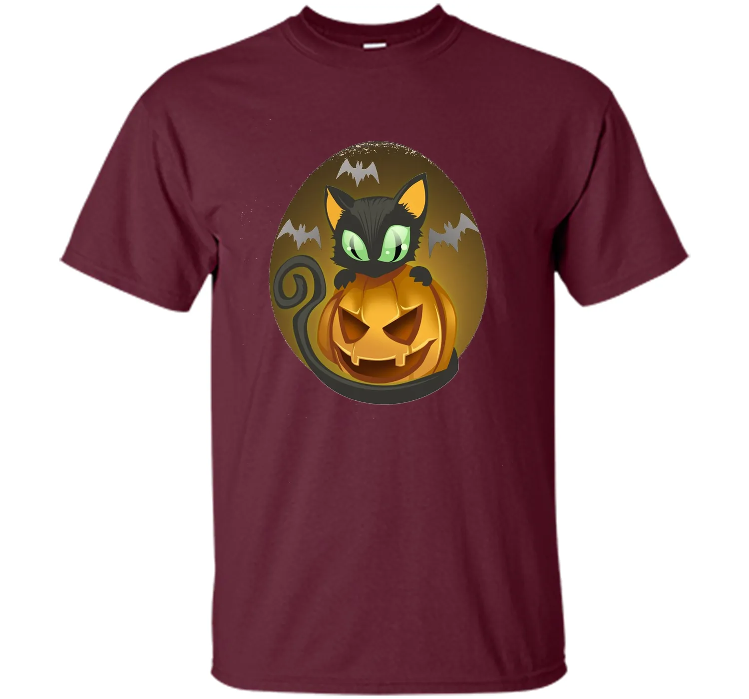 Bats, Black Cat, Pumpkin, Jack O Lantern Halloween T-Shirt