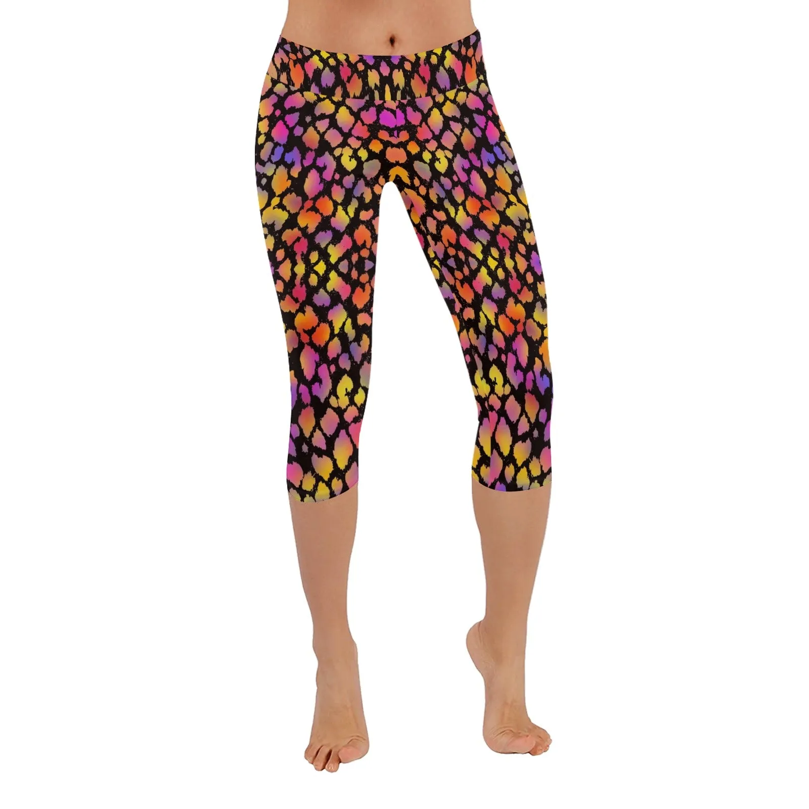 Black Pinky Leopard Capri Leggings up to 5 XL