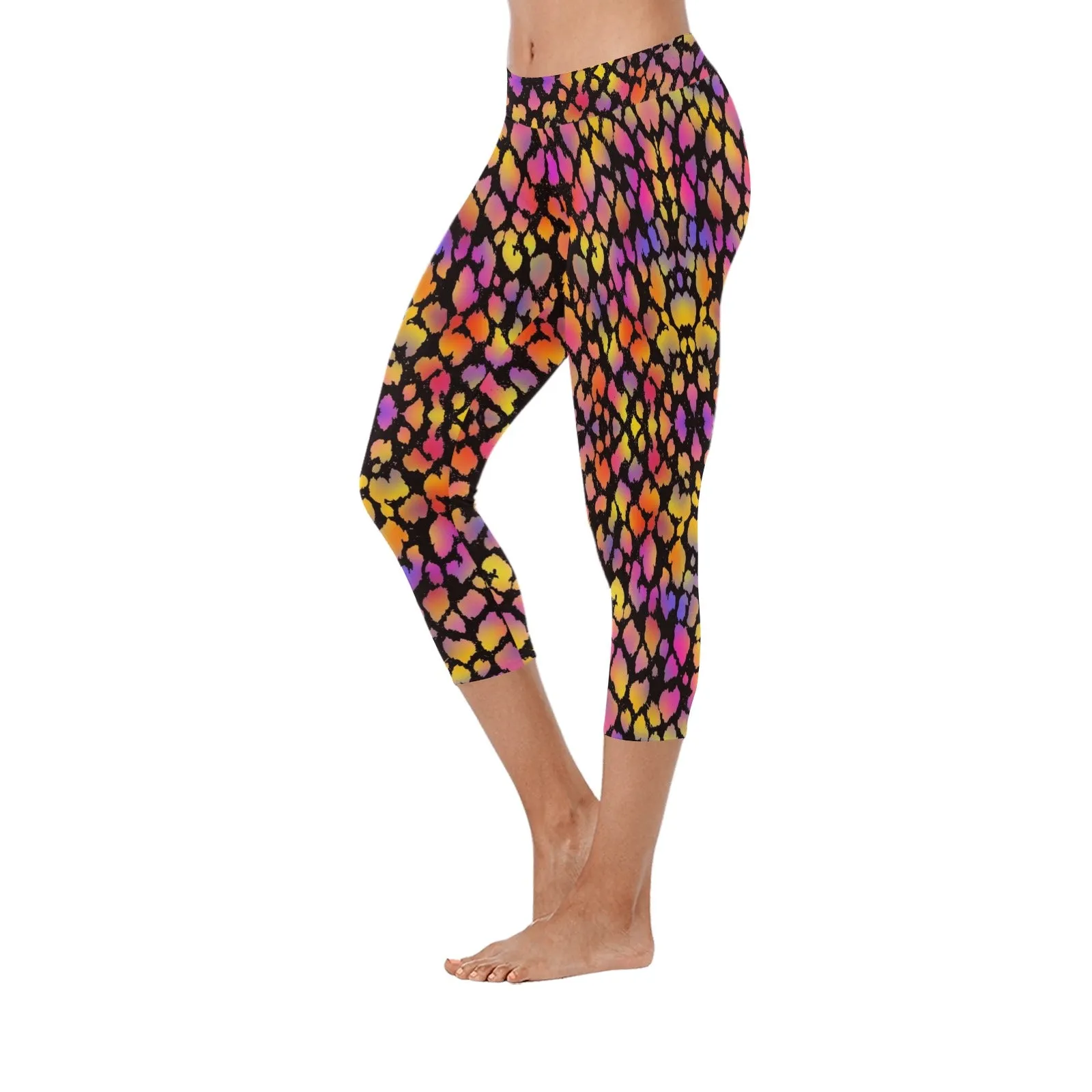 Black Pinky Leopard Capri Leggings up to 5 XL