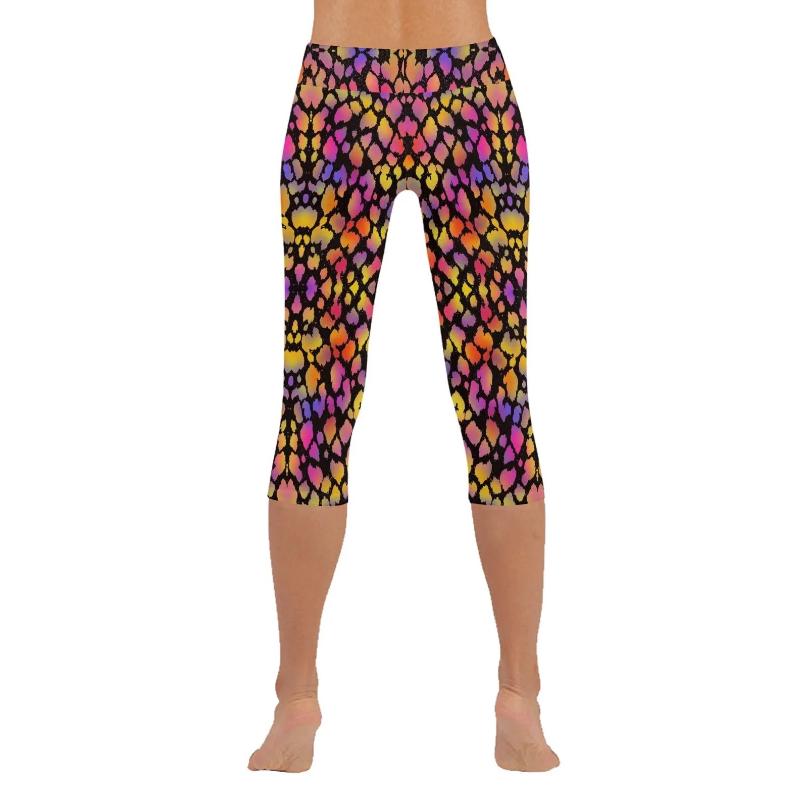 Black Pinky Leopard Capri Leggings up to 5 XL