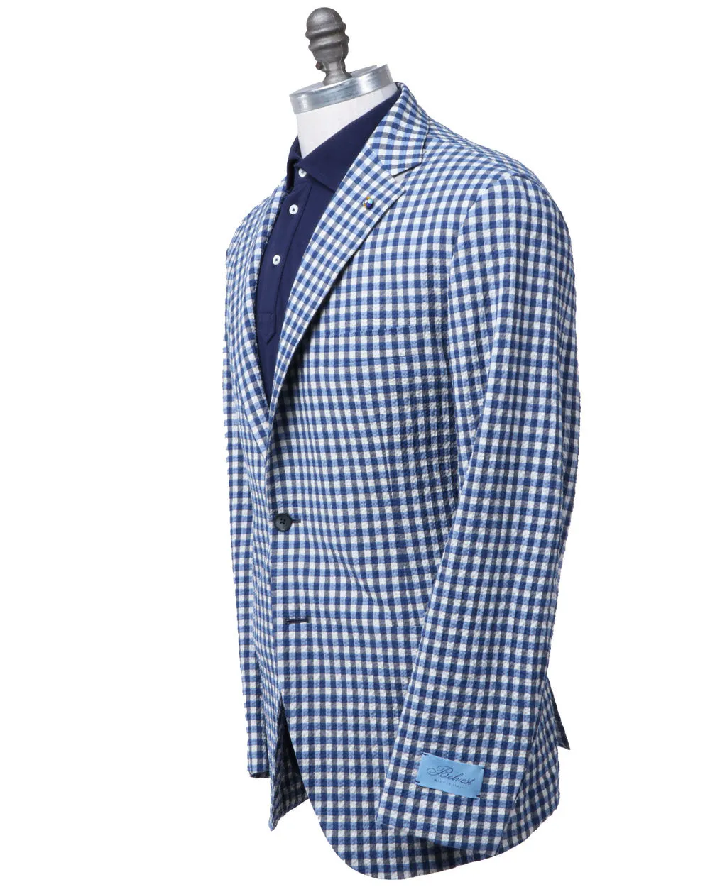 Blue and White Plaid Seersucker Sportcoat