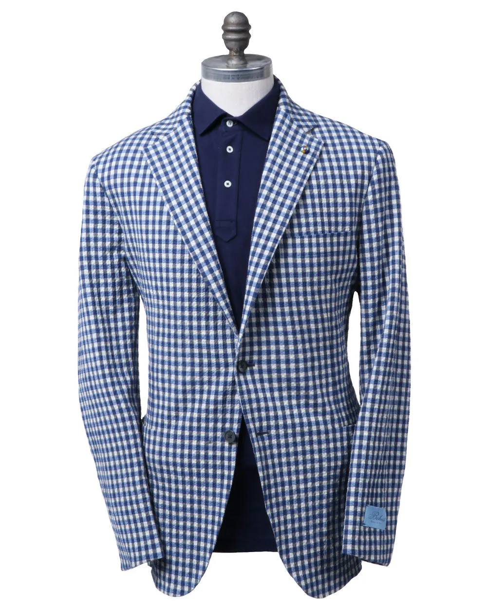 Blue and White Plaid Seersucker Sportcoat