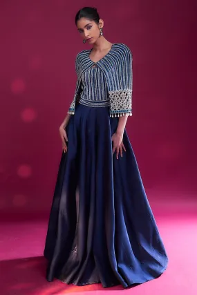 Blue Embellished Jumpsuit & Cape
