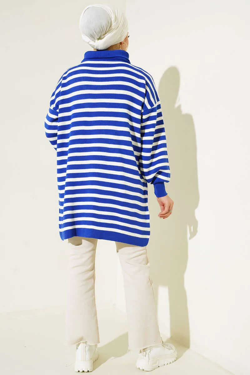 BNG Women - Striped Tunic with Zipper on the Neckline in Cornflower Blue - Clermont