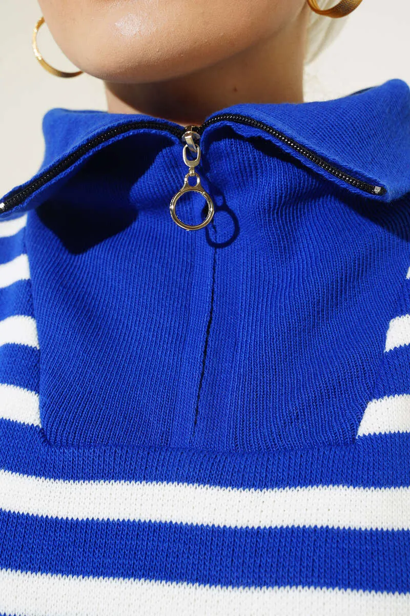 BNG Women - Striped Tunic with Zipper on the Neckline in Cornflower Blue - Clermont