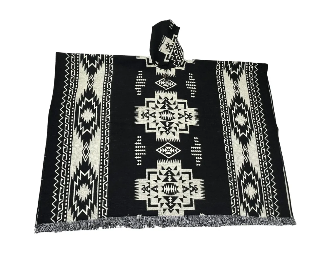 Bohemian Tribal Pattern Pullover Alpaca Poncho