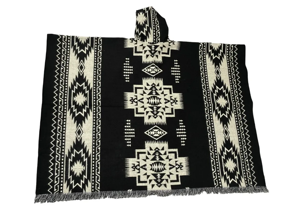 Bohemian Tribal Pattern Pullover Alpaca Poncho