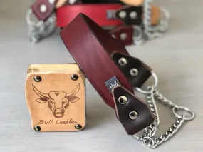 Bull Leather Martingale Dog Collar in 5 Colors and Stainless Steel Chain
