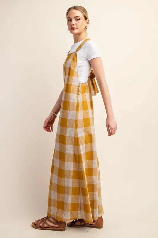 Check Print Wide Leg Jumpsuit Mustard