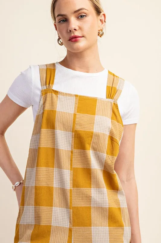 Check Print Wide Leg Jumpsuit Mustard