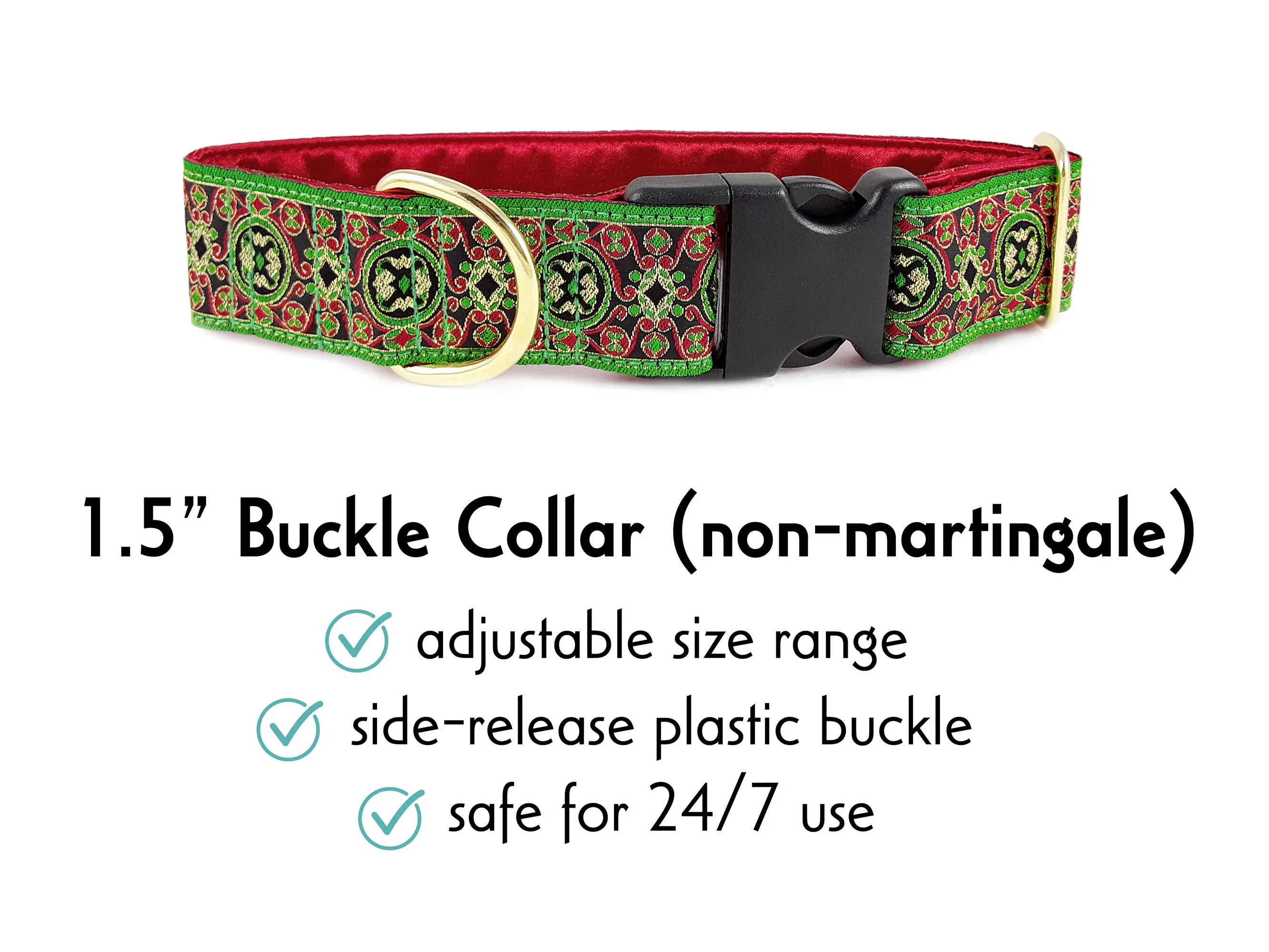 Christmas Renaissance in Green & Red - Martingale or Buckle Dog Collar - 1.5" Width