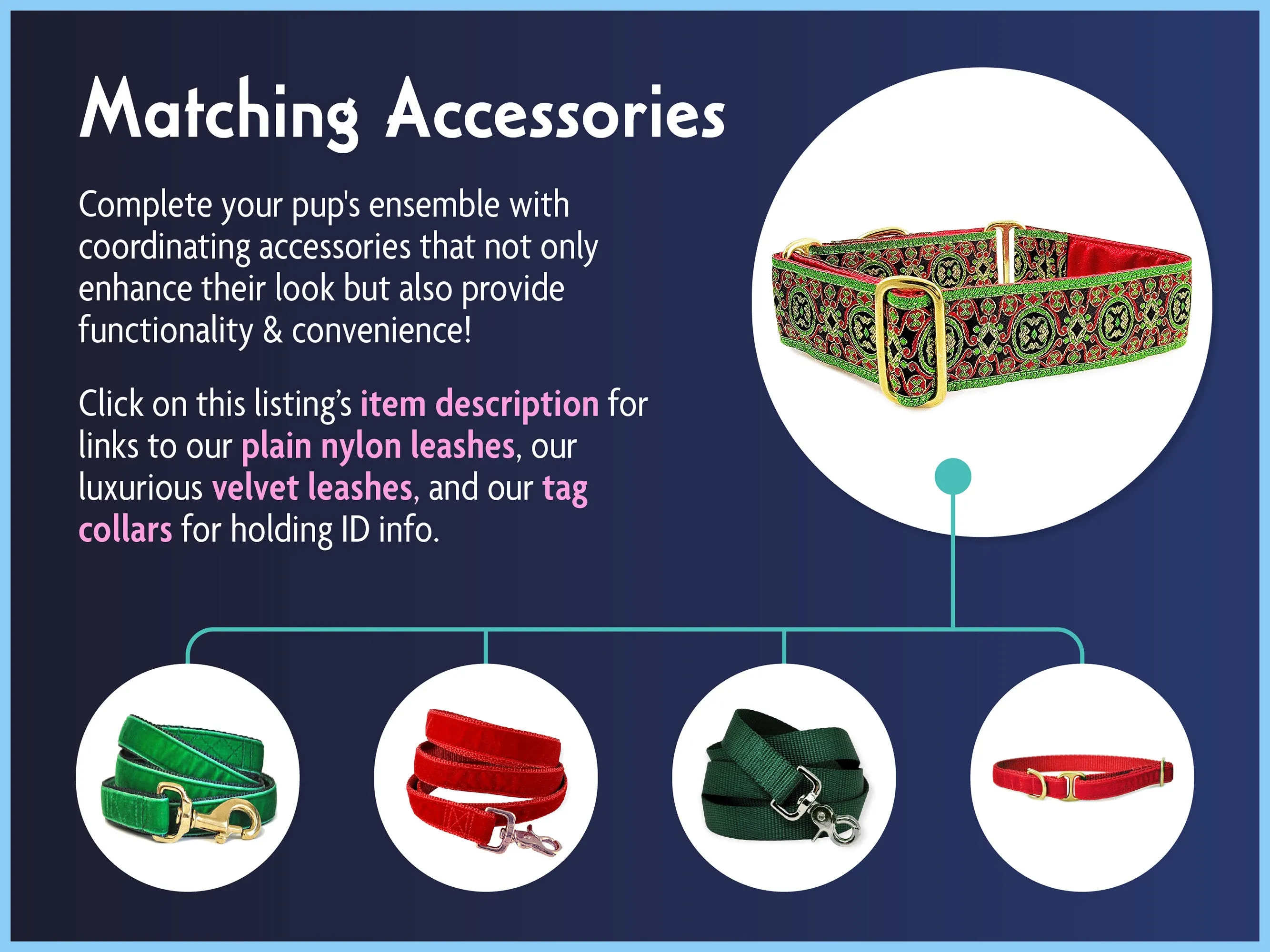 Christmas Renaissance in Green & Red - Martingale or Buckle Dog Collar - 1.5" Width