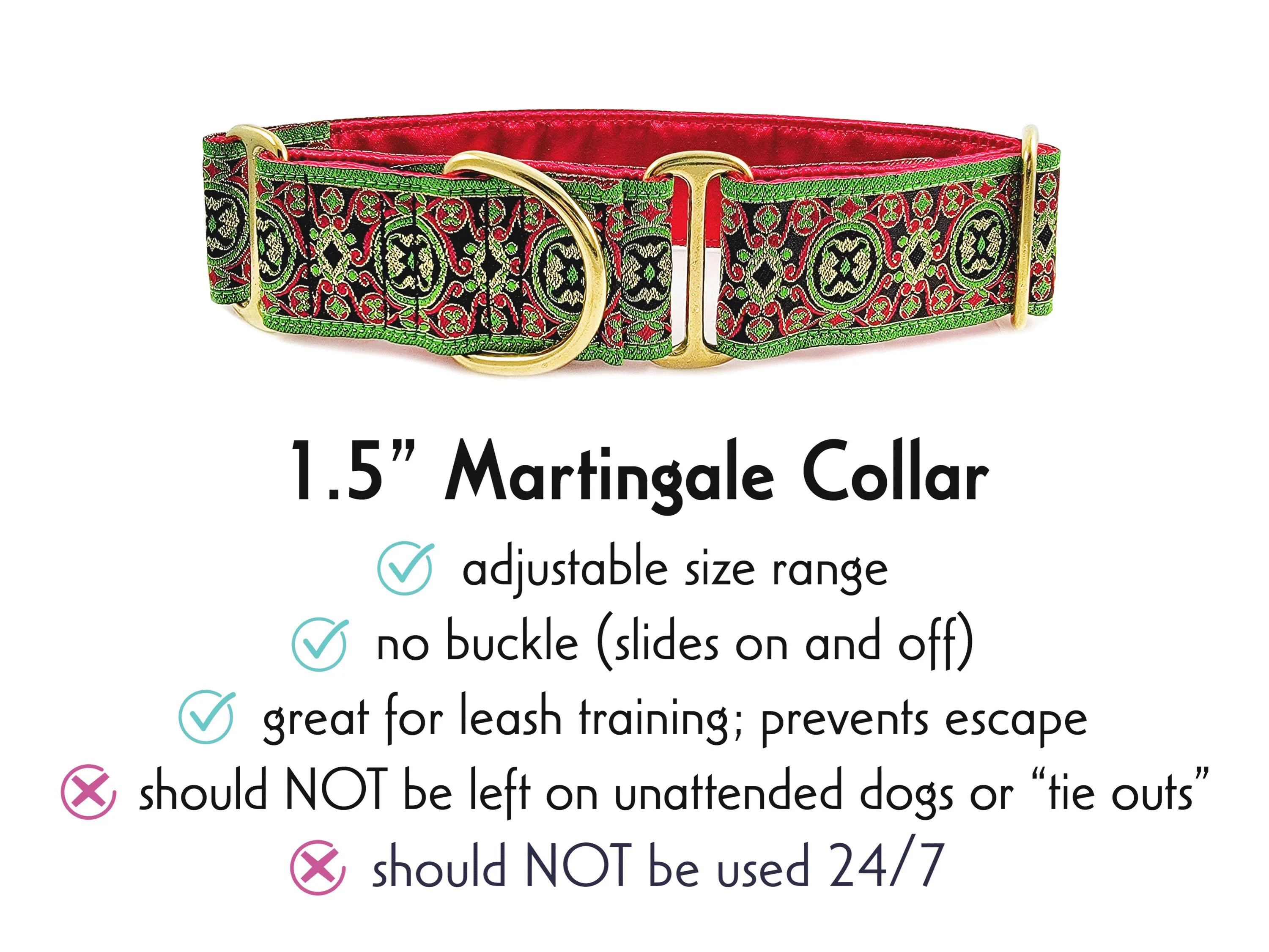 Christmas Renaissance in Green & Red - Martingale or Buckle Dog Collar - 1.5" Width