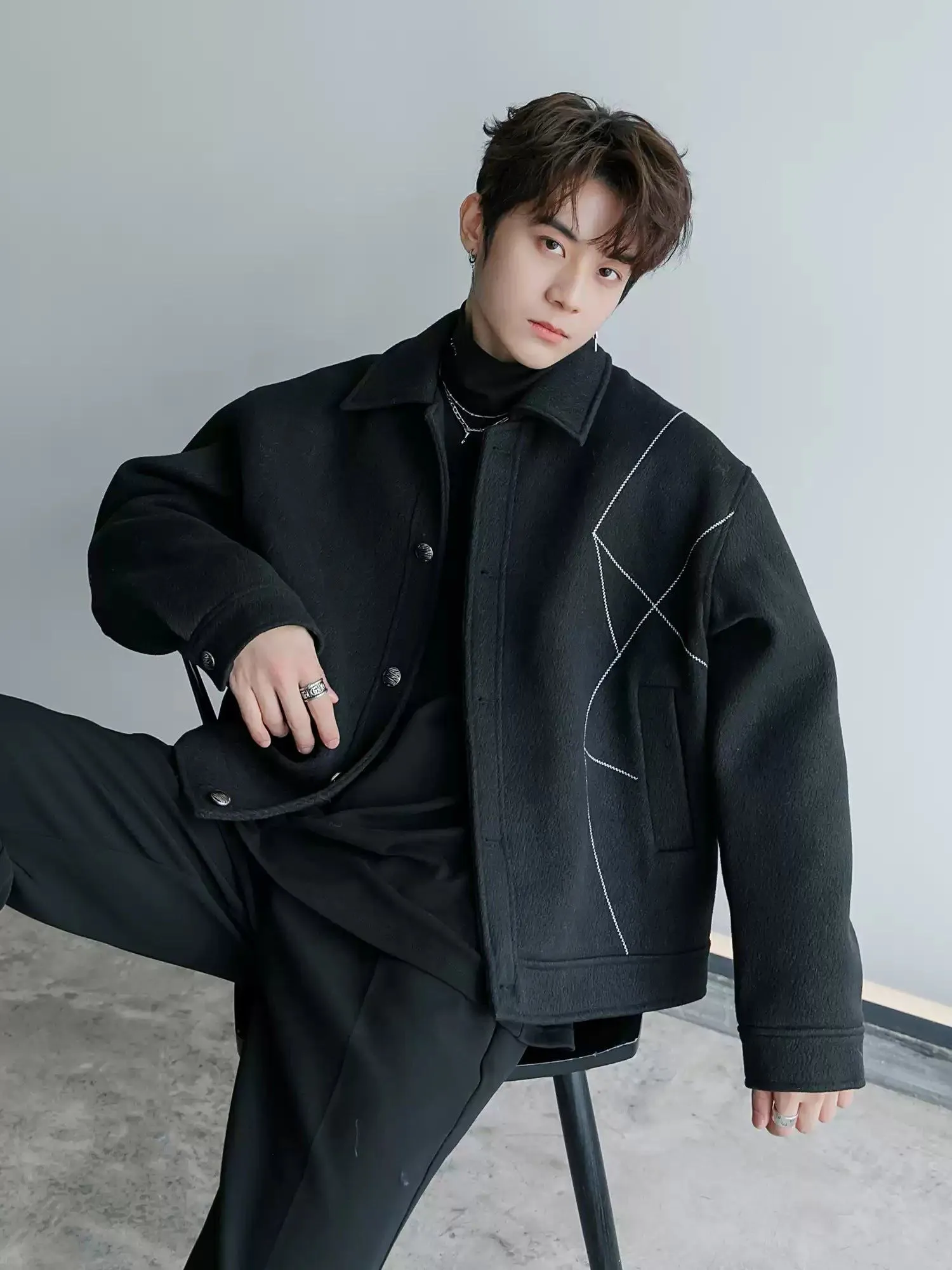 Chuan Bright Line Blend Wool Padded Jacket