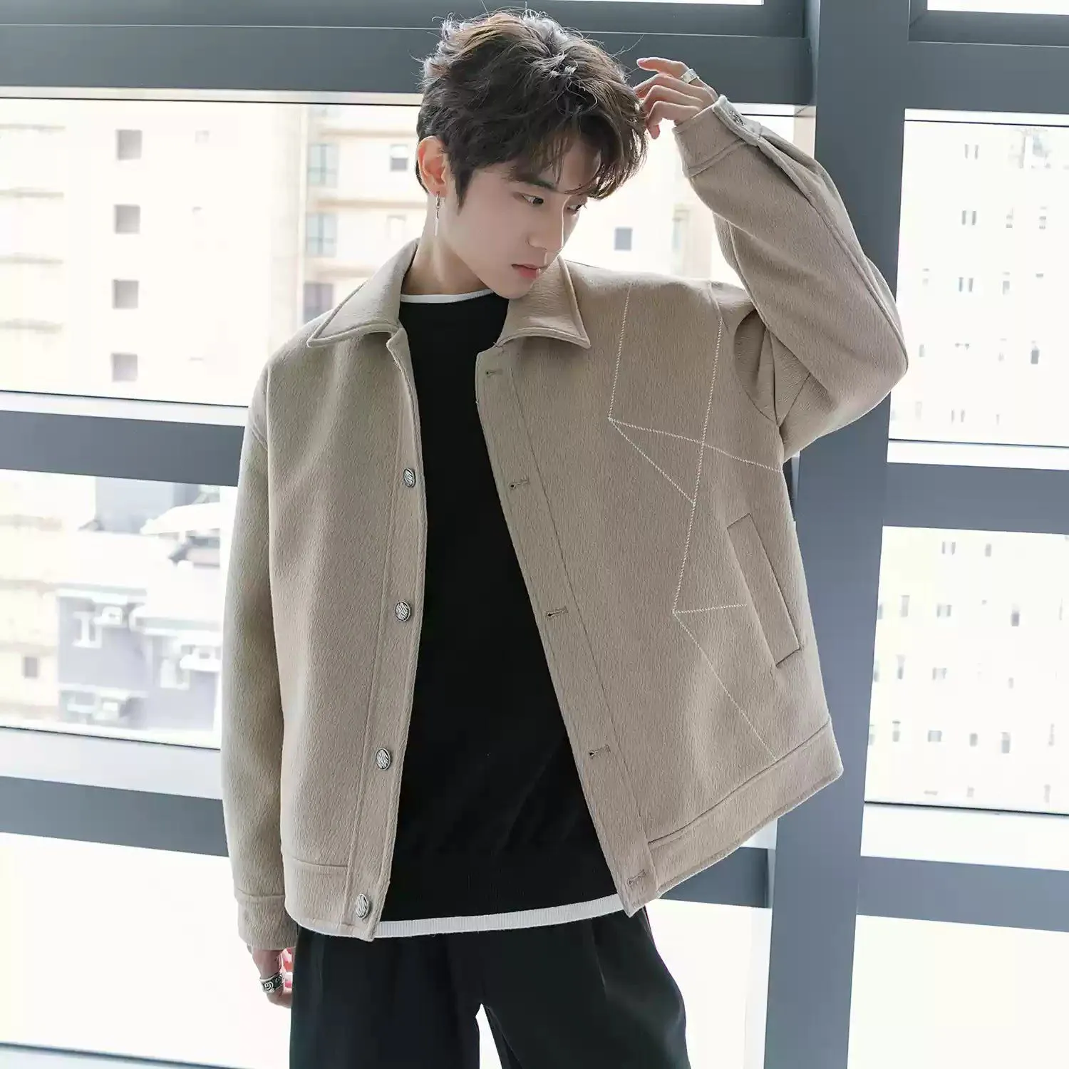 Chuan Bright Line Blend Wool Padded Jacket