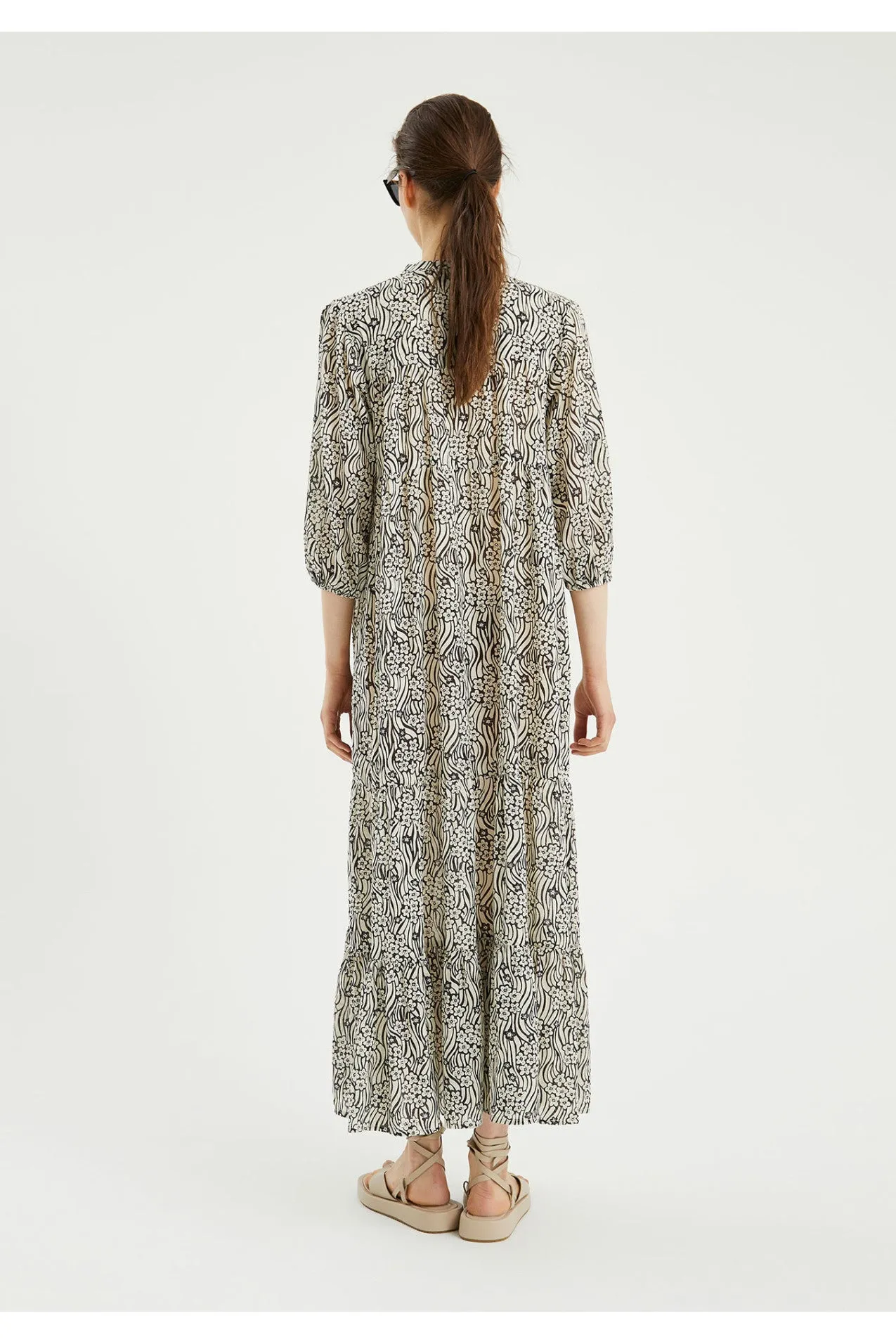 Compania Fantastica Beach Black beige summer Floral print midi tunic dress