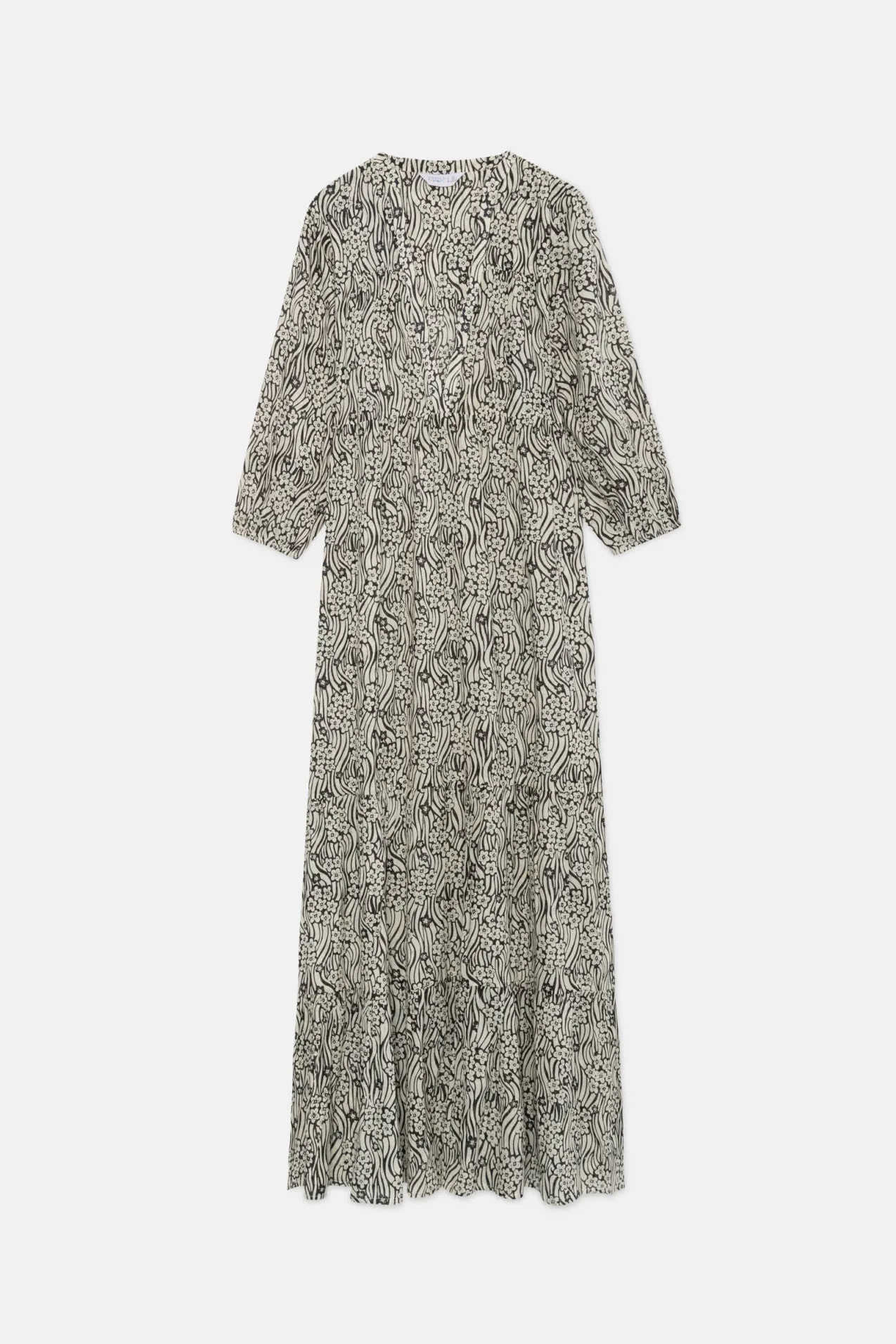 Compania Fantastica Beach Black beige summer Floral print midi tunic dress