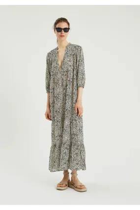 Compania Fantastica Beach Black beige summer Floral print midi tunic dress