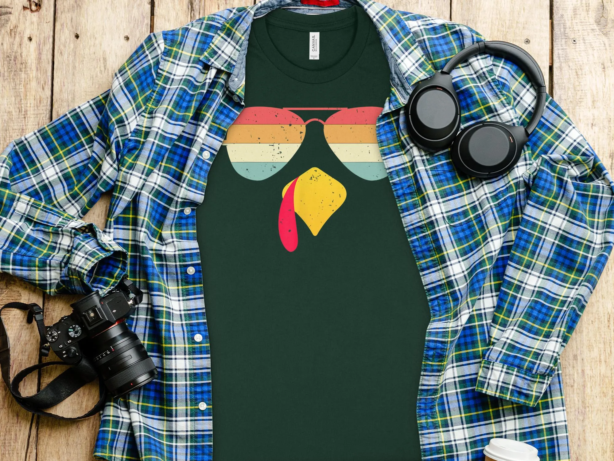 Cool Turkey Face With Sunglasses Funny Thanksgiving Shirt, Tank, Sweatshirt & Matching Family Shirts.