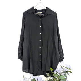 Cotton mix button down boho shirt with subtle sequin stripes (L)