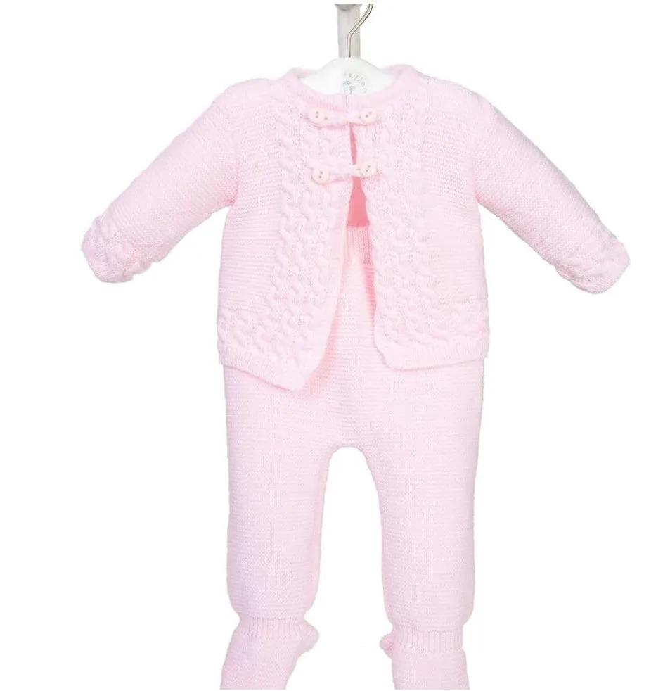 Dandelion Cable Knit Two Piece Outfit  pram suit - Pink