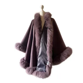 Dark Purple Women Winter Coat Cape Trim Fox Fur, Winter Women's Poncho Jacket lined, Warm Elegant Women's coat